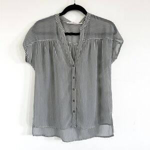Elegant Black and White Sheer Striped Button Down Blouse